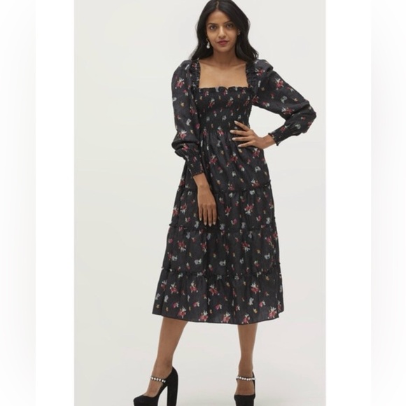Hill House Black Floral Women’s off the shoulder Dress - Picture 2 of 7